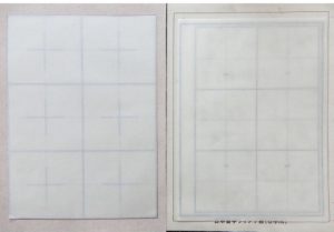 ライン入り下敷きに半紙をのせたところ